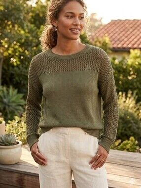 LOFT Olive Green Open Stitch Mixed Mesh Knit Sweater S